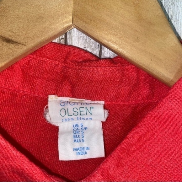 Sigrid Olsen Linen Red Orange Button - Picture 5 of 5